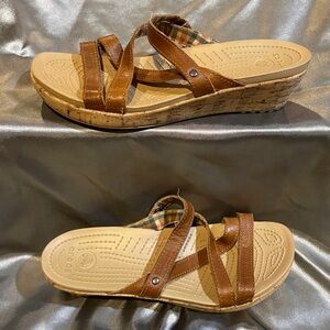 Crocs Leather A-Leigh Mini Wedge, Brown, Size 10